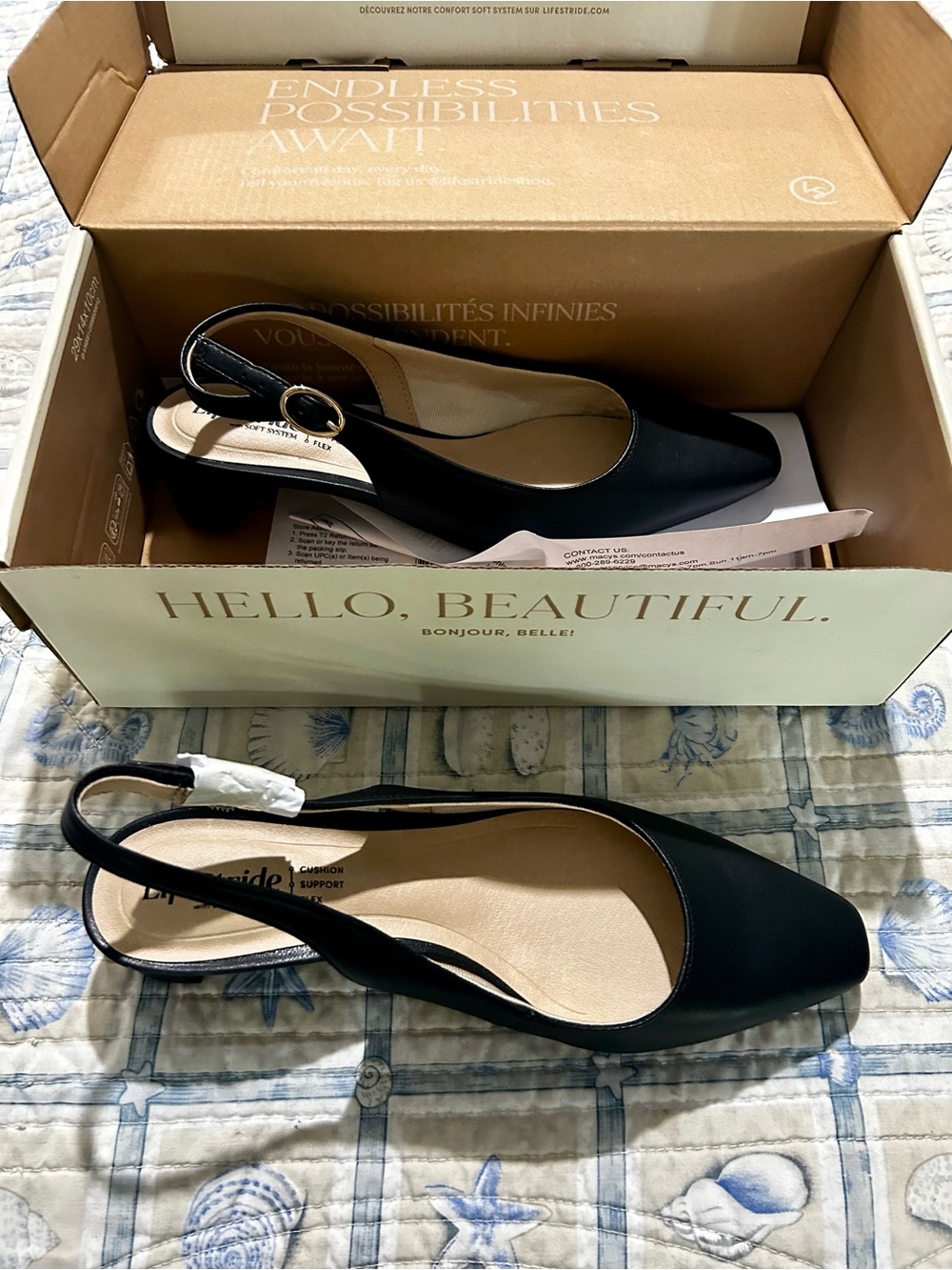 Stride Rite Black Leather Slingback Pointed-Toe Flats